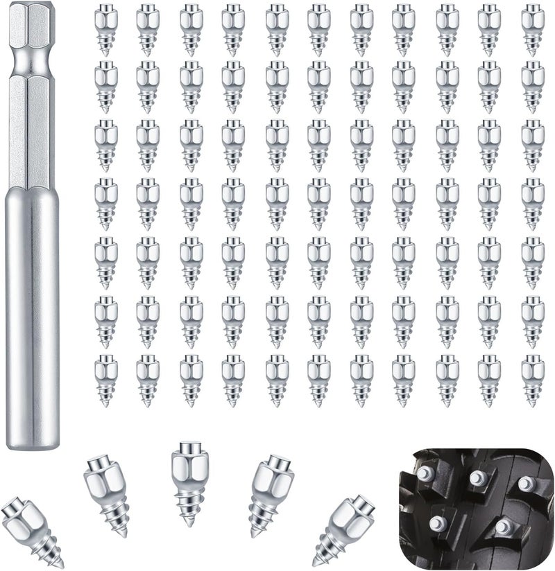 Bigmeta 100 Pcs Tire Studs - 4 x 9mm Wheel Tyre Snow Studs with Installation Tool, Carbide Screw Tire Studs for Bicycle, Motorbike, ATV, UTV, Snow Boot, Anti-Slip Accessories - Image 1